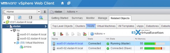 VMware vSphere HA cluster - Master and Slave concept