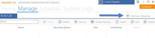 vSquare Backup Adding your datacenter