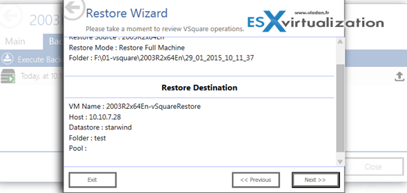 vSquare Backup for VMware - how to restore a VM