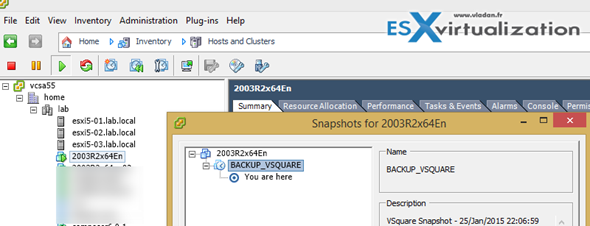 Snapshot taken by vSquare Backup