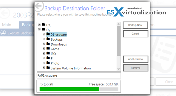 vSquare Backup - destination of backups