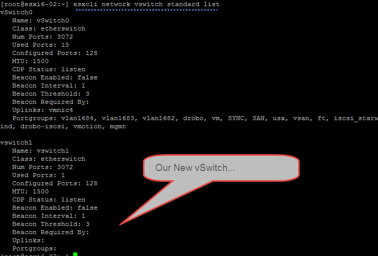 esxcli network vswitch standard list