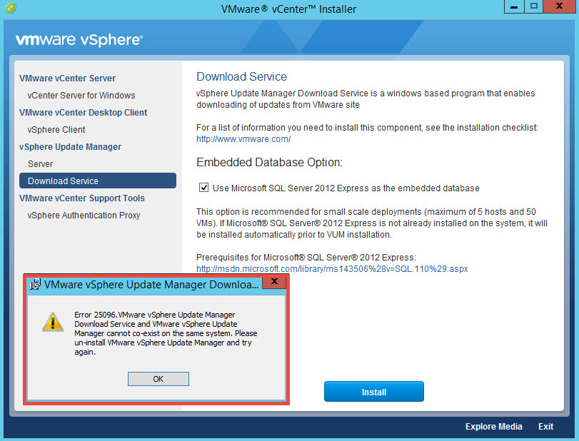 VMware vSphere Update Manager 6.0 Download service cannot coexist with VUM on  the same server