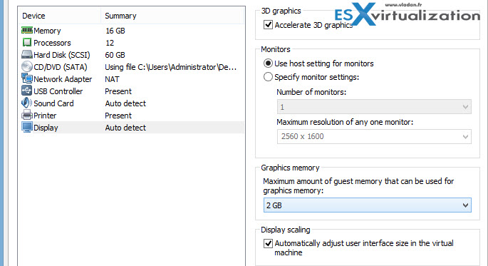 VMware Workstation 12 - Graphic card with up to 2Gb