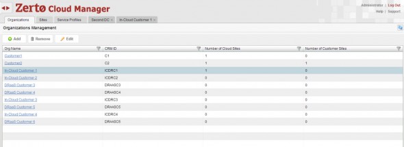 Zerto Virtual Replication 3.0 User Interface - Cloud Manager UI