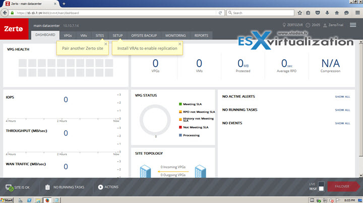 Zerto Virtual Replication - Main Screen