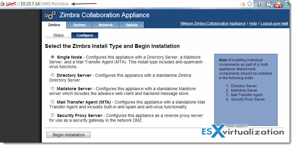 Zimbra Collaboration Suite 8 - deployment of virtual appliance